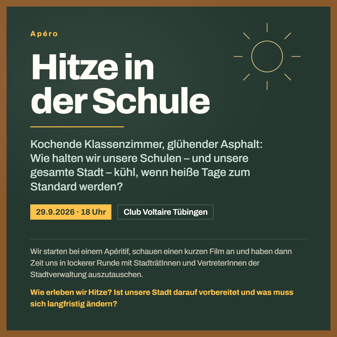 Hitze in der Schule &ndash; Ap&eacute;ro am 29. September 2026, 18 Uhr, Club Voltaire T&uuml;bingen
